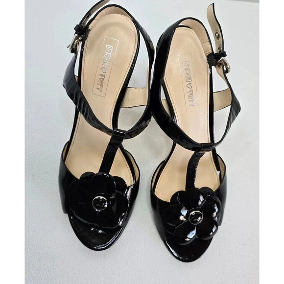 COACH Poppy Horizon Black Patent Leather Flower Ankle Heeled Sandals Sz 10 B - Picture 4 of 12